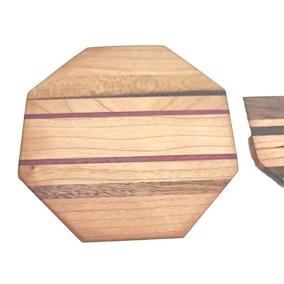 Set Of 8 Wooden Drink Coasters W/Holder Handmade USA Walnut Acacia Cherry Wood - Picture 8 of 16